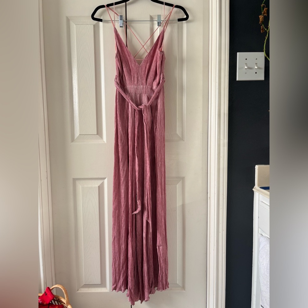 Boutique pink Strappy jumpsuit with flowy high slit legs